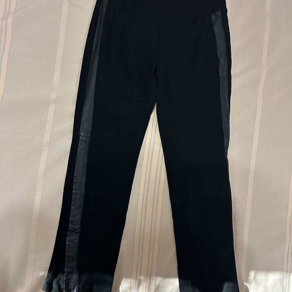 Eileen Fisher ponte slim split hem Pants with Lamb Leather Side Stripe XS